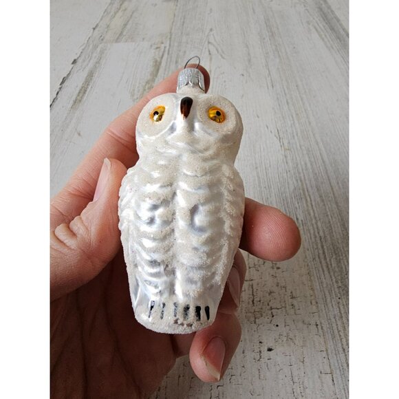 Glass glitter owl bird ornament flocked Xmas tree white sparkle - Picture 8 of 8